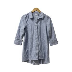 Habitat Womens‎ Stripe Cotton Button Up Tunic Top Size XS Blue Coastal Boho